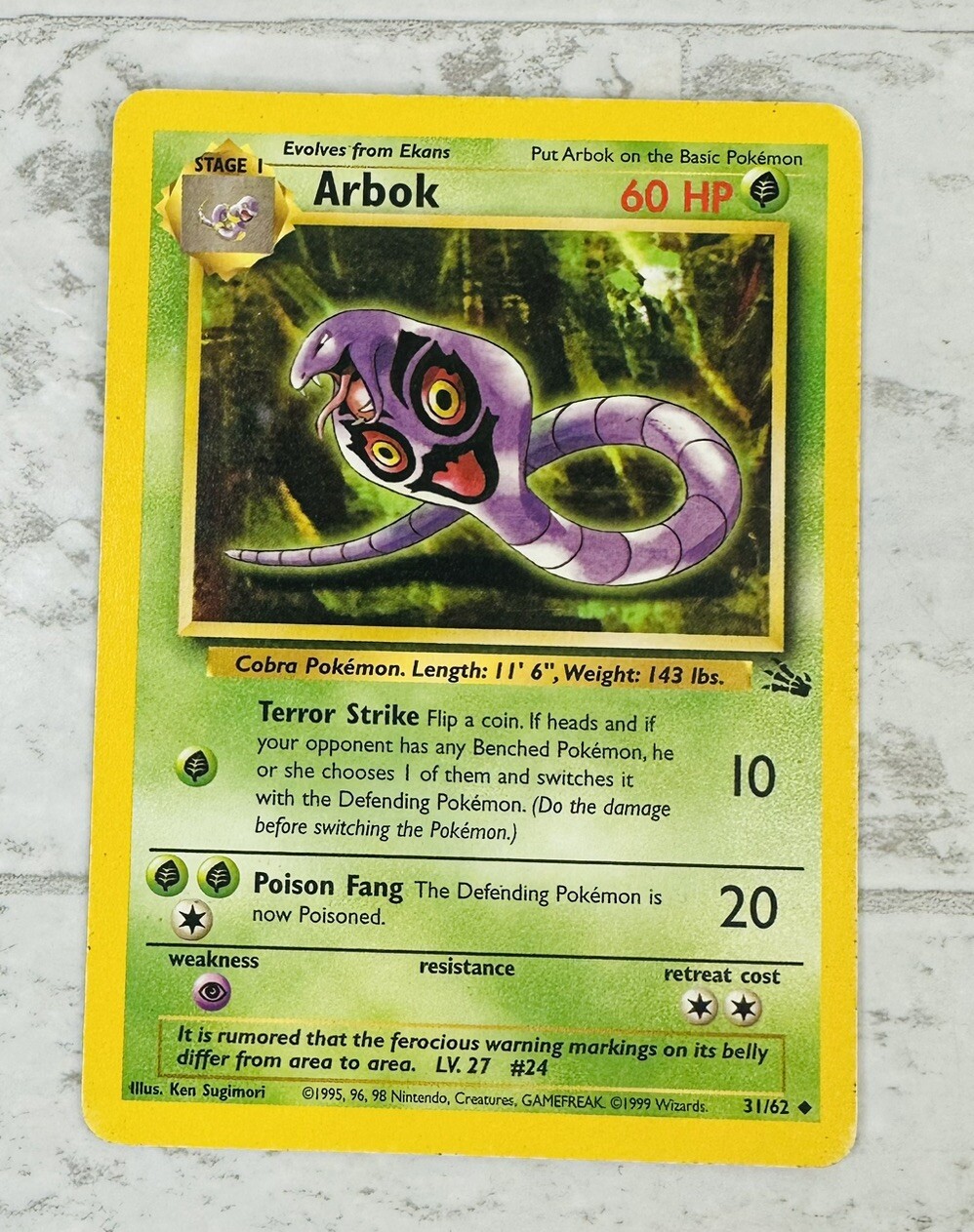 Arbok - Fossil 31 - Regular Unlimited Uncommon Pokemon TCG - NM
