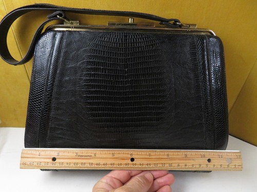 Cartera de mano vintage genuina lagarto negra (C) - Imagen 8 de 14