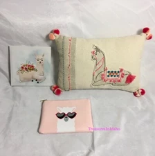Cute Llama Alpaca Decor Boho Embroidered  Pom Pom Lot of 3 items