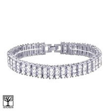 Men's Women's Silver Plated Iced Bling CZ 3 Row Tennis Bracelet Hip Hop BR 0003S