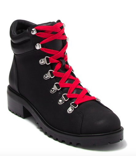 black combat boots with red laces