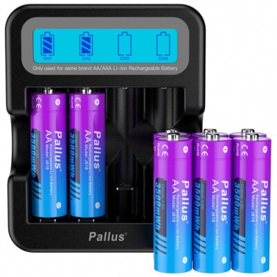 Pallus 1,5V AA Wiederaufladbare 8er 3500mWh Lithium AA Akku mit LCD Ladegerät