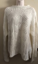 J. Crew women  s white sweater L classic elegant knit preppy long sleeve cable
