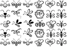 Baby Bumble Bees 30 pcs Black Fused Glass Decals