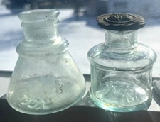 PAIR OF NICE AQUA COLORED SANFORD'S INK BOTTLES S.M. CO. 1890'S ERA L@@K