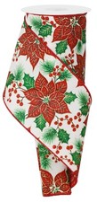 Festive Poinsettia Christmas Tree Ribbon - 4" x 10 Yards, Wired, Wreath Decor