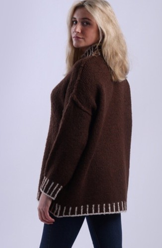 Designed & Made In Italy Funnel Neck Blanket Stitch Wool Knit Jumper 1Size10-18 - Picture 6 of 7