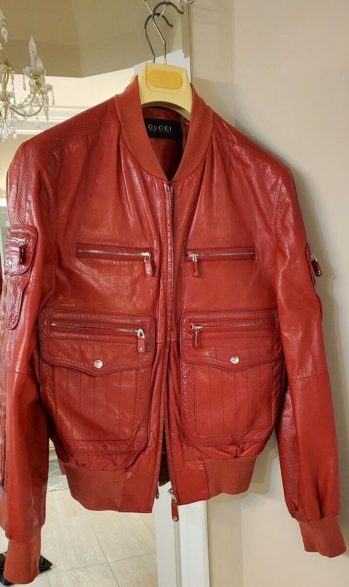 Gucci Cherry Red Moto/Biker Leather Jacket 44r Slim Fit Gucci Cherry Red Moto/Biker Leather Jacket 44r Slim Fit