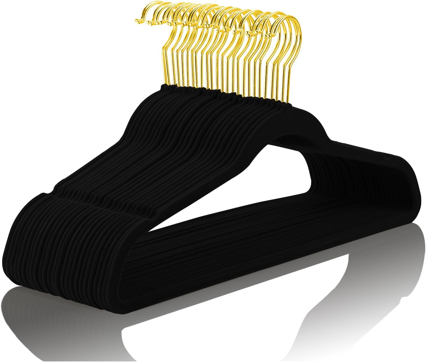 30-Pack Heavy Duty Velvet Hangers - Non-Slip Slim Black with Gold Hooks-image