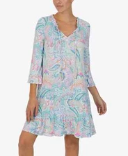Nwt $58 ELLEN TRACY Floral Paisley 3/4 Sleeve RUFFLED Hem & Cuffs Nightgown 3X