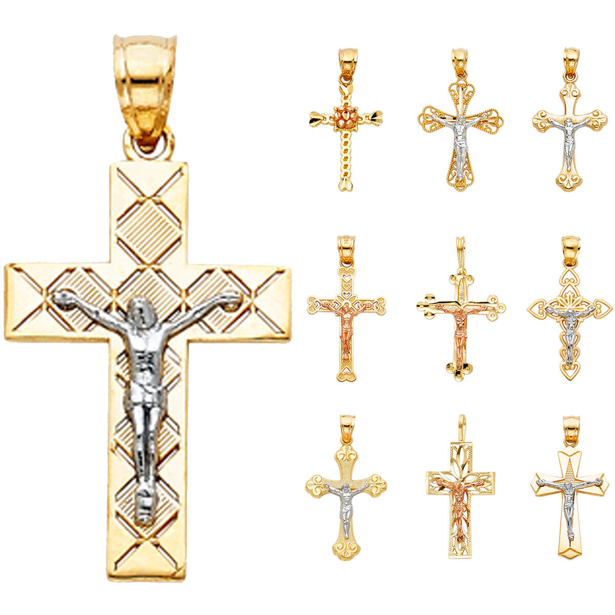 14K Two Tone Gold Jesus Crucifix Cross Religious Pendant Two Tone Collections Nowy przyjazd, 2022