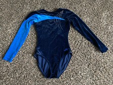 Alpha Factor Leotard Long Sleeve Velvet Velour Rhinestones Navy Blue 6 USA