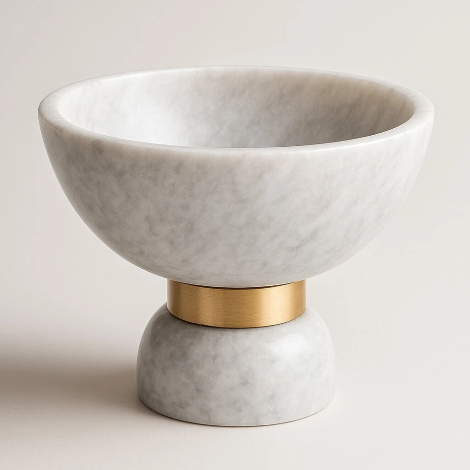 Cuenco de mármol cebra blanco natural con base, tallado a mano diámetro: 8", altura: 6"" Foto 2 de 4