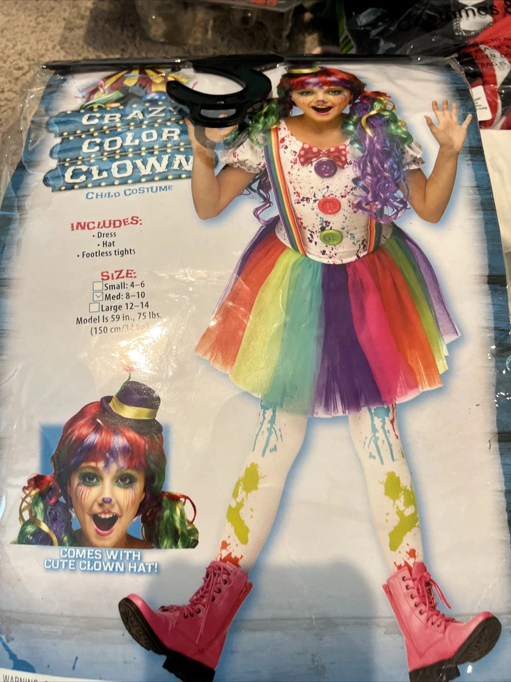 Disfraz de Payaso Color Loco Halloween Vestido Elegante M8-10 Foto 3 de 4