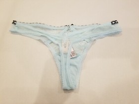 Victoria Secret DREAM ANGELS Heritage Ribbon Slot Thong Panty NWT Opal Blue