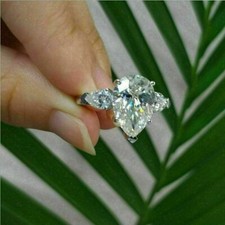 3.10 CT Pear Shape Lab-Created Diamond 3-Stone Engagement Ring 14K White Gold FN