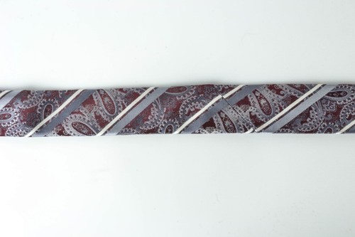 Platinum Silk Neck Tie Paisley & Striped 60" Long 3 3/4" Wide Classic Silver Red - Picture 9 of 11