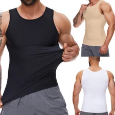 Mens Compression Slimming Undershirt Body Shaper Vest Workout Tank Top Shapewear