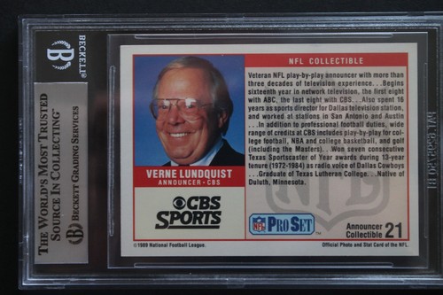 Verne Lundquist CBS Announcer Broadcaster Autograph 1989 Pro Set Signed #21 BAS - Picture 3 of 4