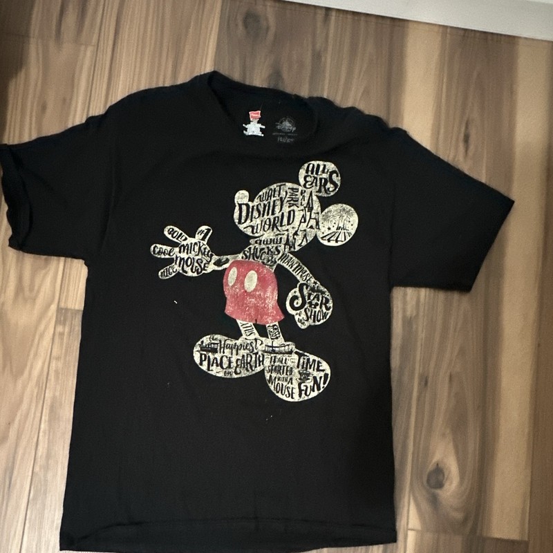 Disney Mickey Mouse Men's L Black Graphic Crewneck Short Sleeve T-Shirt