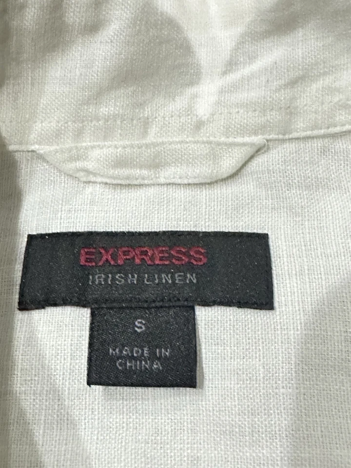 EXPRESS Men's 100% Irish Linen WHITE Button Up Shirt Size Small - Vintage! - Image 4 of 4