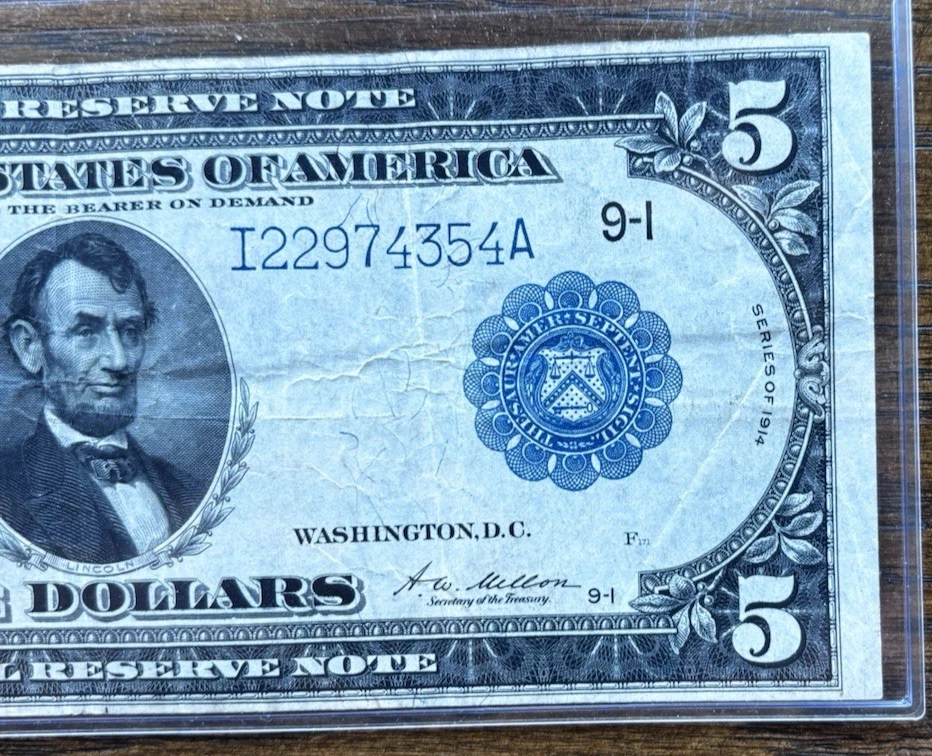 FR. 878 1914 $5 FIVE DOLLARS FRN FEDERAL RESERVE NOTE MINNEAPOLIS, MN VERY FINE - Image 3 of 4