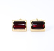 Vintage Swank Cufflinks 1/40 10K RGP Gold Red Ruby Glass Mid Century Modern MCM