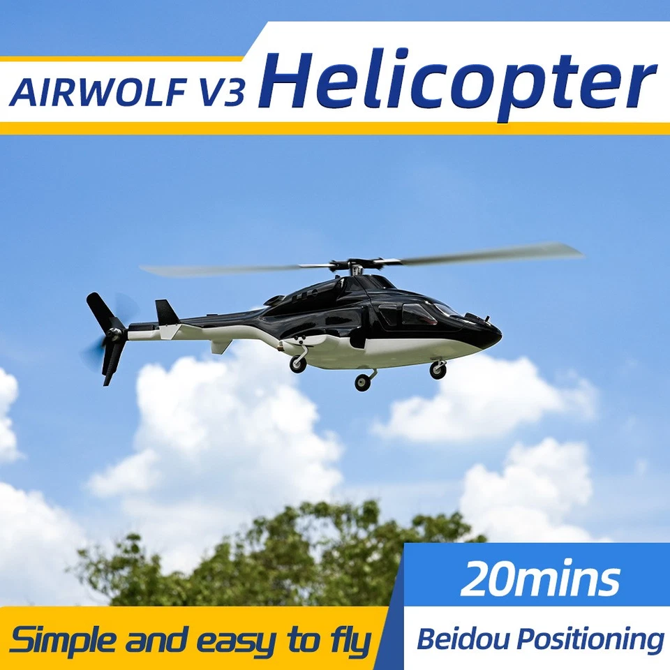 Flywing Airwolf 10CH GPS 3D Auto-Return Clear Window RC RTF Helicopter 2 Battery - Image 2 of 4