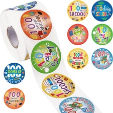 500Pcs 100 Days of School Stickers, 1.5In Cute 100Th Day Smarter Tags Decals Rol
