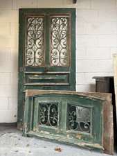 A 19thC French Oak Front Door 200cm with Matching Over-Door, Ironwork Panels