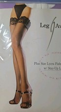 Leg Avenue Plus 1X-3X WHITE Lycra Fishnet Stockings Thigh High W/ Lace Top NWT