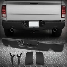 For 09-19 Dodge Ram 1500 Black Steel Dual Exhaust Rear Bumper w/o Sensor Hole