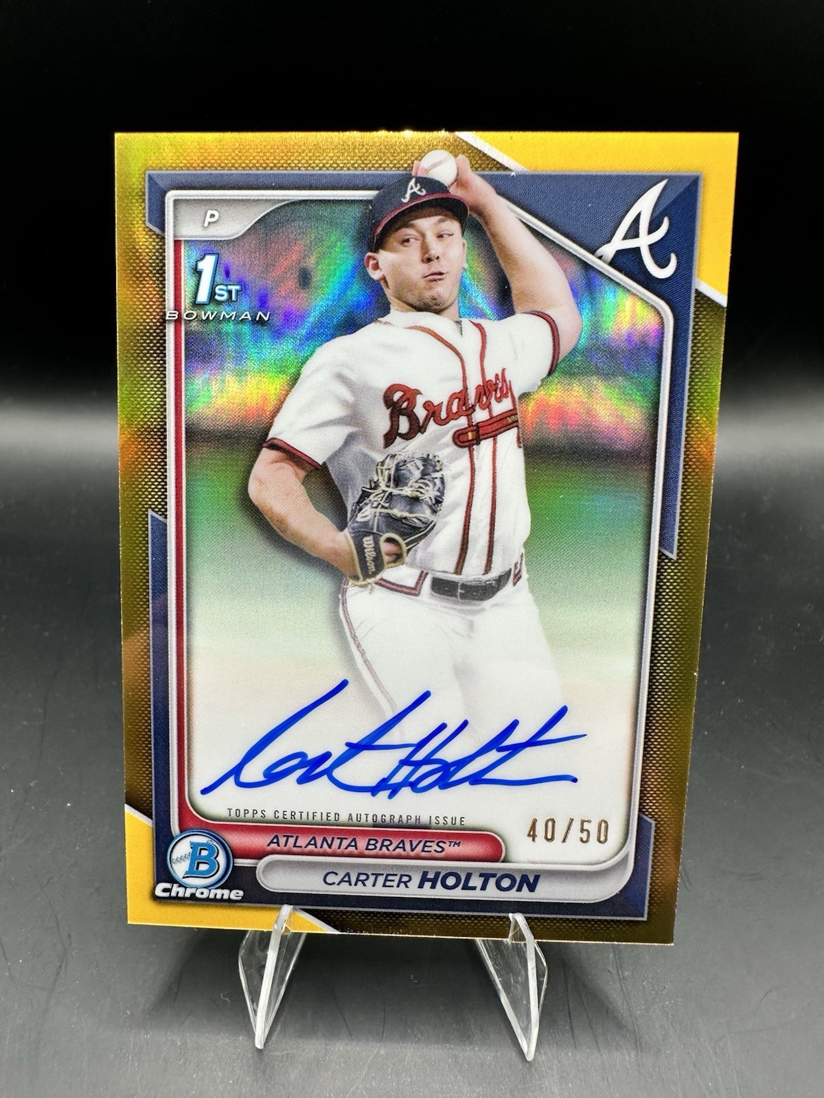 2024 Bowman Chrome Carter Holton 1st True Gold Refractor Auto /50 Braves #CPA-CH