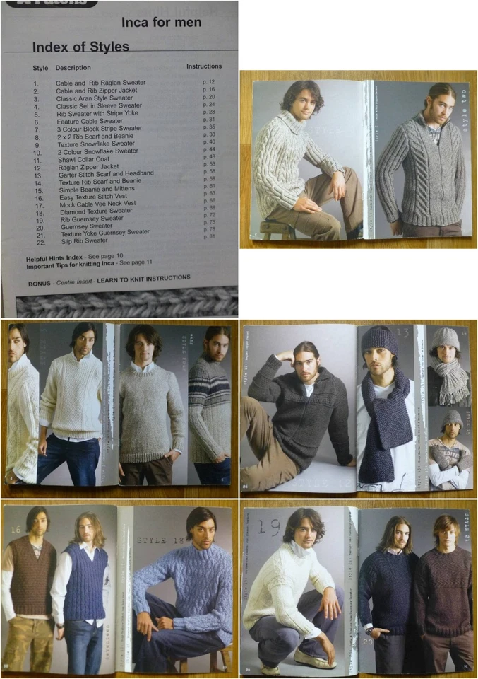 PATONS 1232-MENS 31½-53" INCA CHUNKY SWEATERS+ACCESSORIES KNITTING PATTERN BOOK - Image 2 of 2