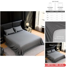 Queen Bed Sheets 4 Piece Set Microfiber Deep Pocket 16 Inch Hotel Luxury Cooling