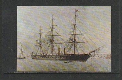 Postkarte-HMS Krieger bei Portsmouth 18600er-Gemälde-Erste RN Ironclad-Erhalten