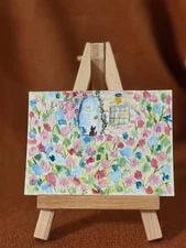 Secret Garden Door – Whimsical ACEO Art Card Ink & Watercolor