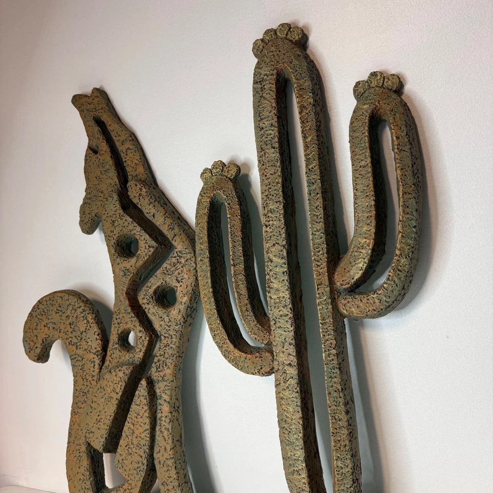 Aztec Southwestern Wolf Coyote Cactus Wall Decor Large 23" Tall Southwest - Image 3 of 4