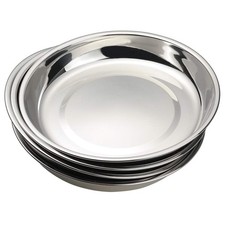 4 Pack 8.5 Inch Stainless Steel Dinner Plates, Food Grade, Round, Metal