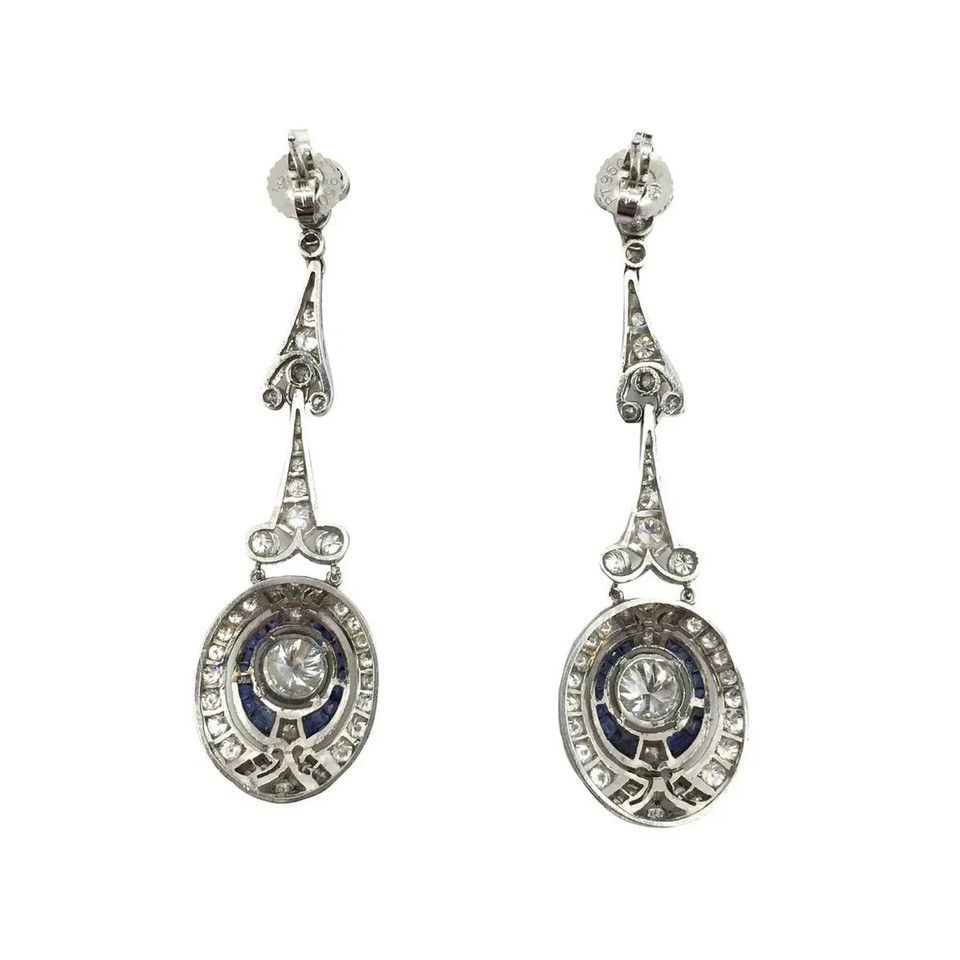 FINE Antique Art Deco Sapphire Drop CREATED Earring, Blue Baguette ...