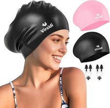 2 Pack Large Swim Caps for Long Hair, Silicone Swimming Cap for Adult Women Men,