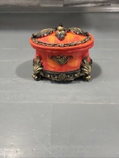 Greenbrier Trinket Box, Orange With Gold Accents, 3”