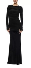 Alice + Olivia Katherina Ruched Long Sleeve Black Gown Size US 2 $595 [jb]