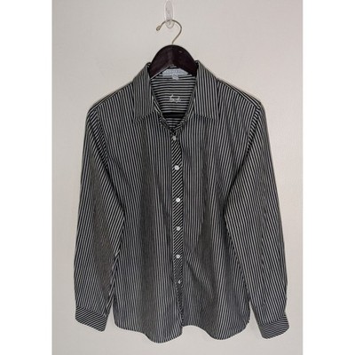 Foxcroft Wrinkle-Fee Shaped Fit Black/White Striped Button-Down Shirt Size 12