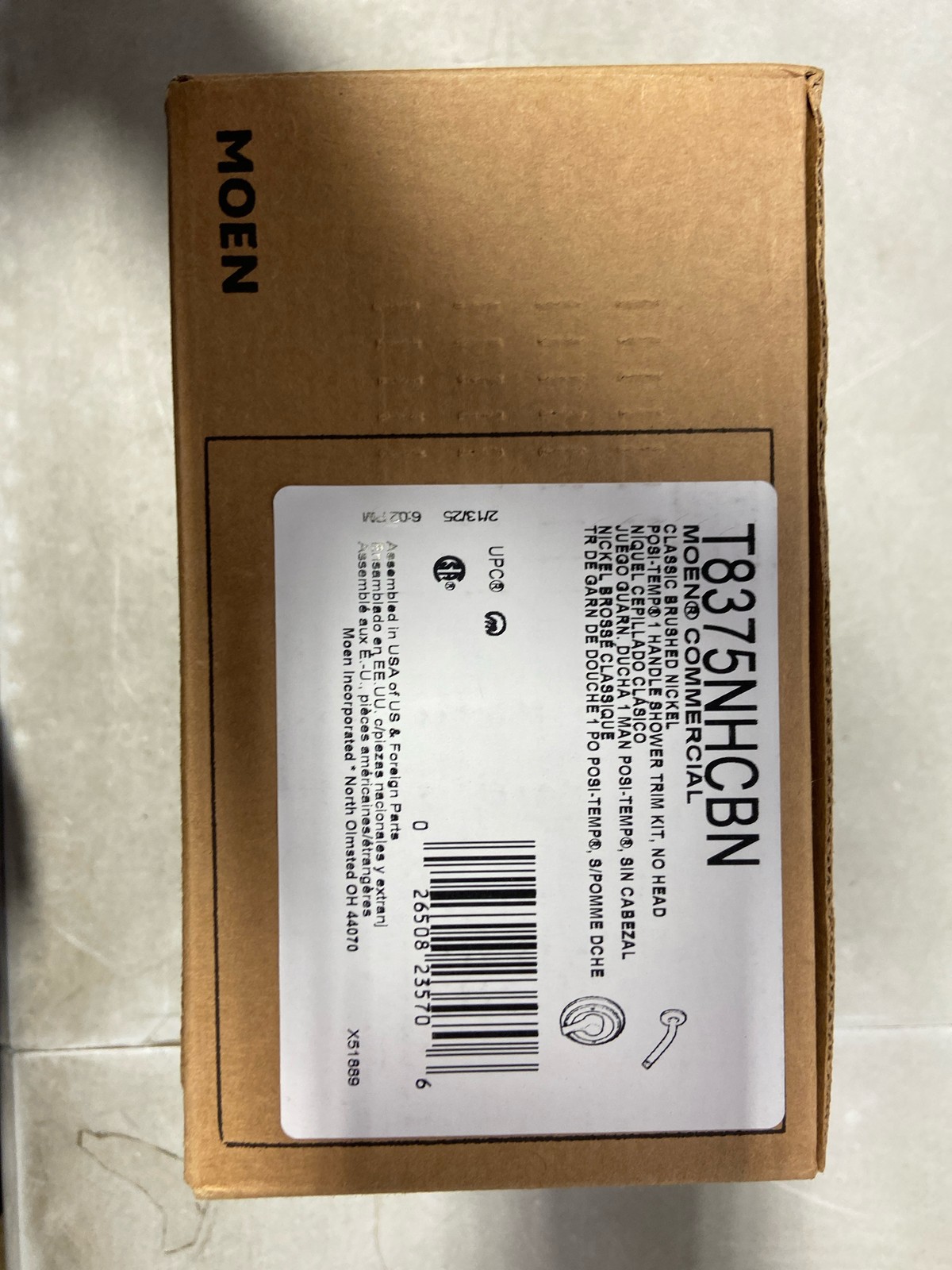 Moen T8375NHCBN M-DURA Single Handle Shower Trim, No Head, Brushed Nickel, Less