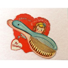 Vintage Mechanical Valentine Card – Brush Hairbrush Reveal, 1940s