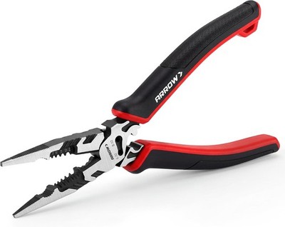ARROW 6-in-1 Needle Nose Pliers, 8'' Multipurpose Long Nose Pliers with Wire Stri
