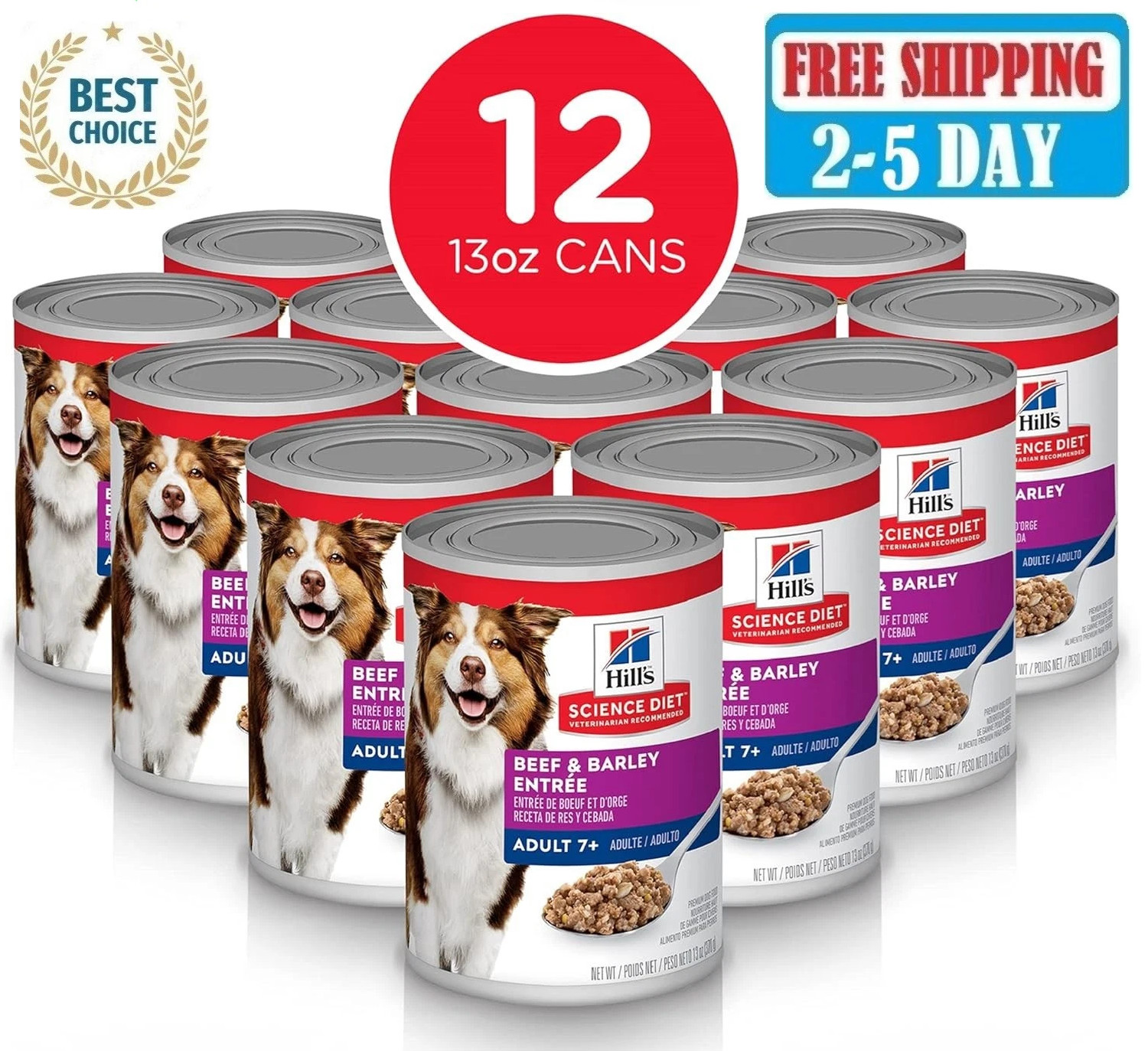 Hill's Science Diet Adult 7+ Beef & Barley Entree Wet Dog Food 13 oz x 12 Pack