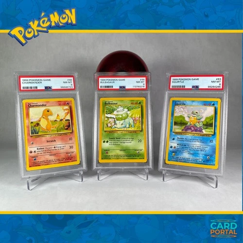 Charmander, Bulbasuar, Squirtle - Pokemon 1999 Base Set - Unlimited Ed - PSA 8