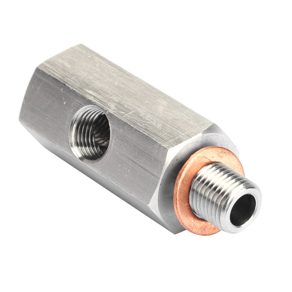 1/8in NPT Oil Pressure Sensor Tee To M10 10x1.0 Male Adapter Turbo Supply Feed